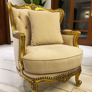Cream Velvet Wing Chair